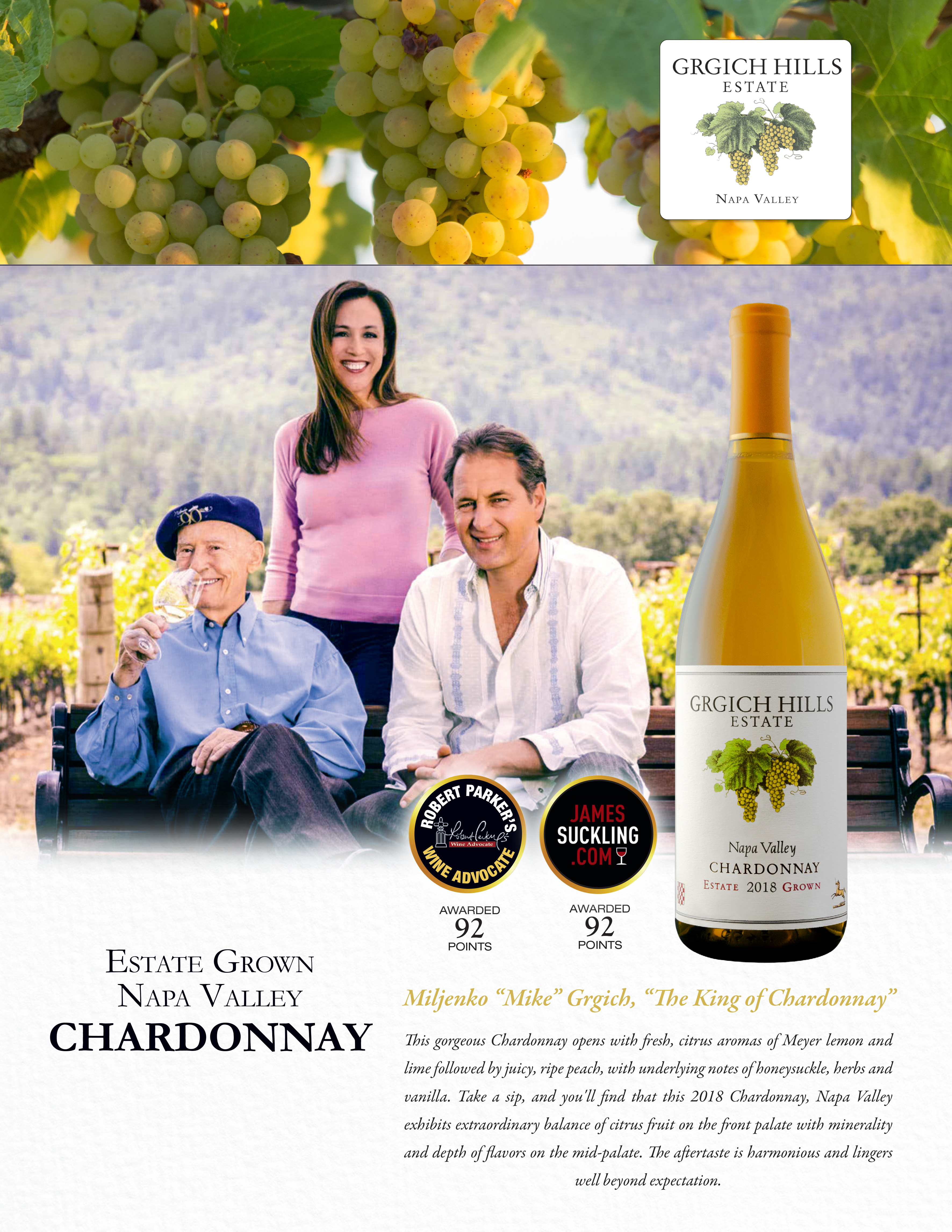 古力奇山庄纳帕霞多丽干白葡萄酒 2018 | Grigich Hills Chardonnay 2018 (Napa Valley, CA)商品第2张图片规格展示