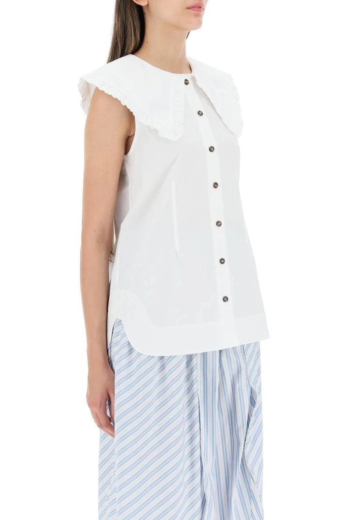 商品Ganni|COTTON SLEEVELESS SHIRT WITH OVERSIZED COLLAR,价格¥410,第3张图片详细描述