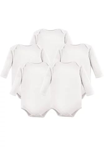 Hudson Baby Cotton Long-Sleeve Bodysuits 5pk, White商品第1张图片规格展示