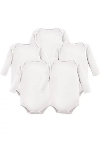 商品Hudson|Hudson Baby Cotton Long-Sleeve Bodysuits 5pk, White,价格¥119,第1张图片