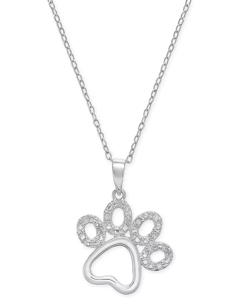 商品Macy's|Diamond Pawprint Pendant Necklace (1/10 ct. t.w.) in Sterling Silver,价格¥260,第1张图片