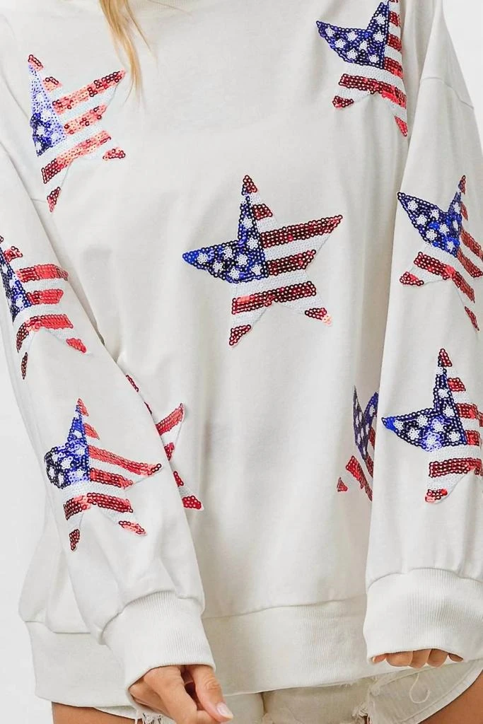 Trendsi - BiBi American Flag Sequin Star Sweatshirt 商品