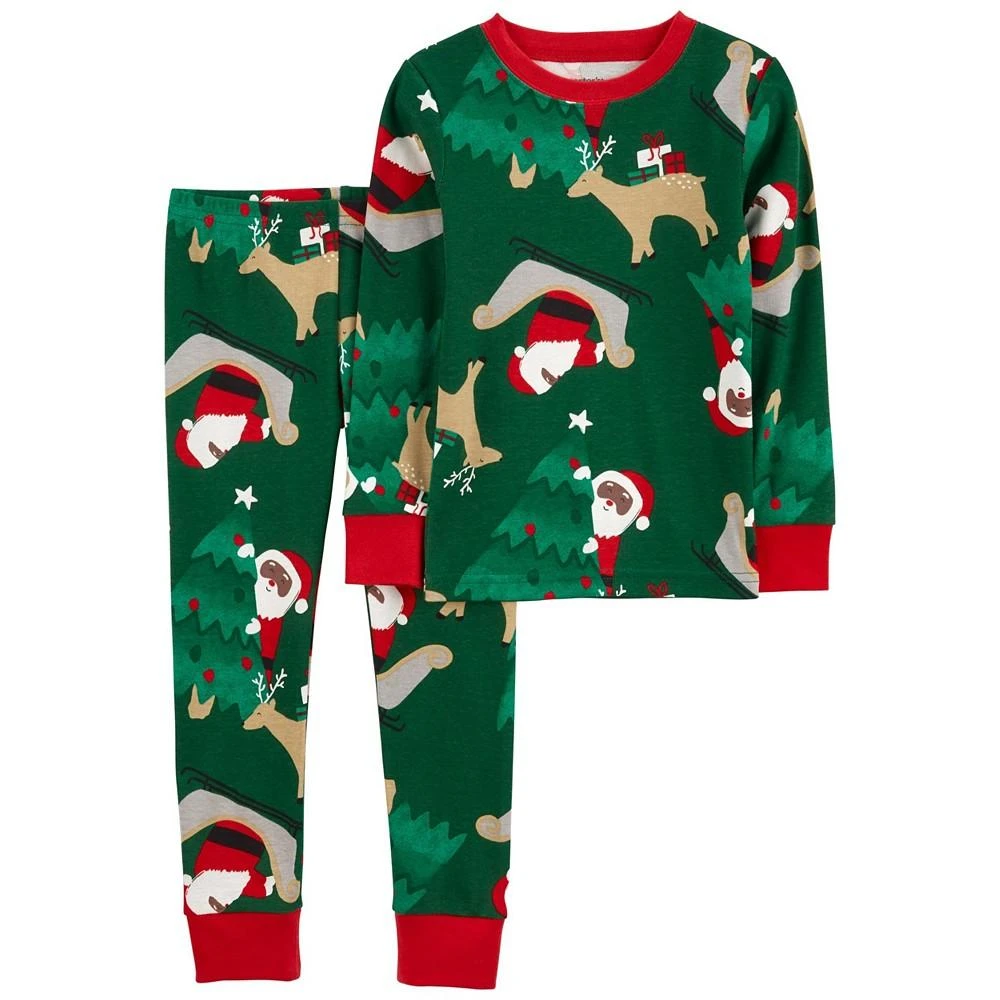 商品Carter's|Baby Green Santa Christmas Print Snug Fit Pajama, 2 Piece Set,价格¥45,第1张图片