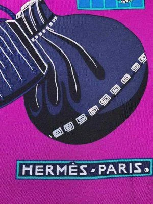 商品[二手商品] Hermes|Hermès Carré Kimonos Inros Scarf In Purple Blue Silk,价格¥4664,第3张图片详细描述