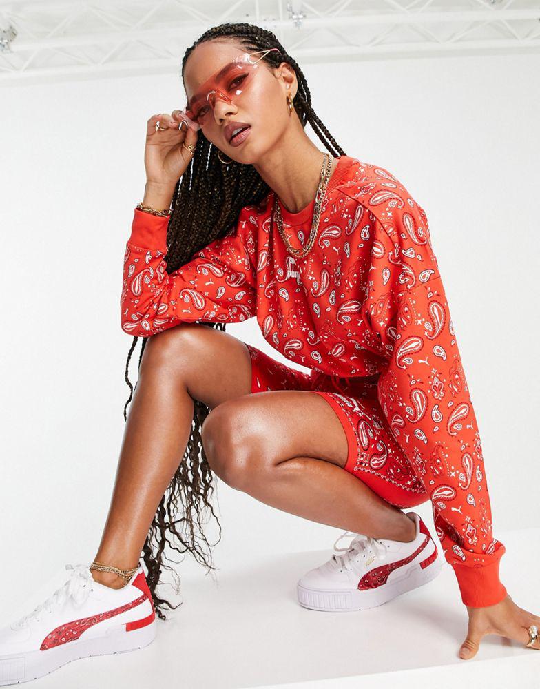 Puma off beat paisley cropped sweat in red - exclusive to asos商品第4张图片规格展示