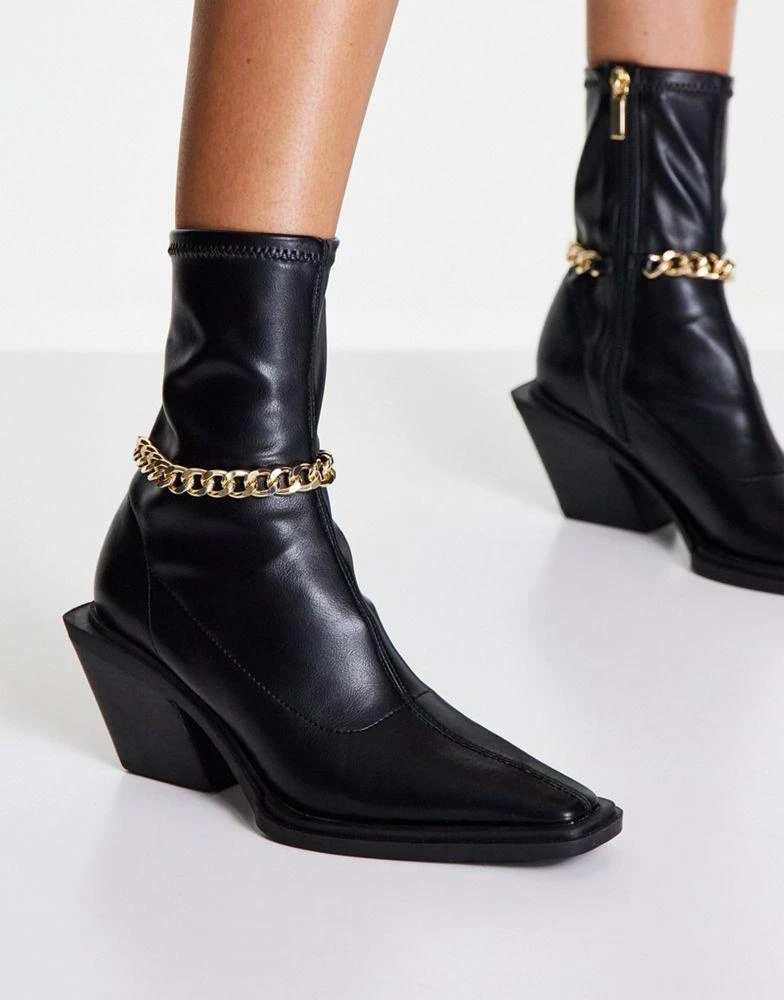 商品ASOS|ASOS DESIGN Rally western boots with chain detail in black,价格¥254,第4张图片详细描述