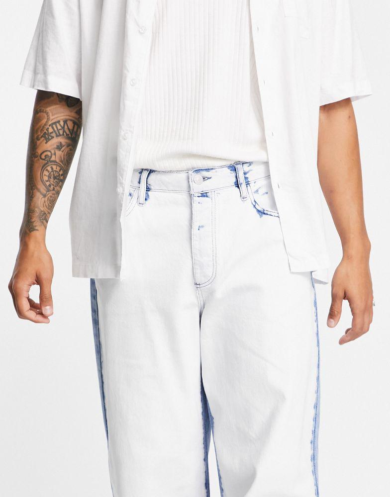 Topman extreme baggy jeans in white & blue splice商品第3张图片规格展示