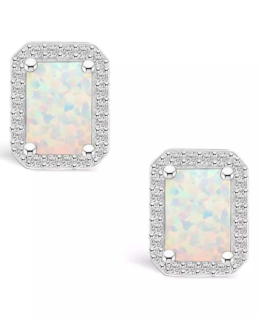 商品Macy's|Lab Grown Opal (9/10 ct. t.w.) and Lab Grown Sapphire (1/4 ct. t.w.) Halo Studs in 10K White Gold,价格¥2009,第3张图片详细描述