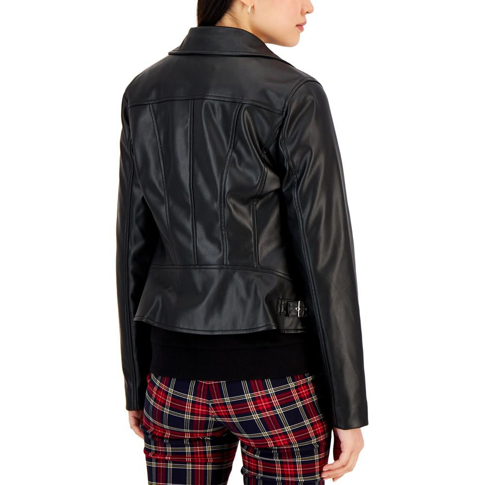 Women's Faux-Leather Moto Jacket商品第2张图片规格展示