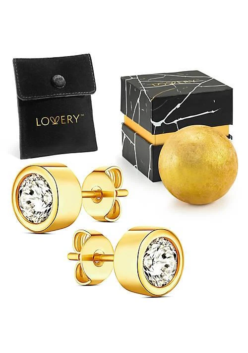 商品Lovery|14K Gold Plated Bezel Synthetic Diamond Earring With Pouch Bath Bomb Gift Box,价格¥510,第1张图片