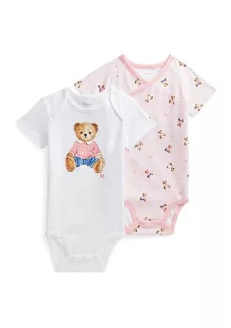 商品Ralph Lauren|Lauren Childrenswear Baby Girls Polo Bear Cotton Bodysuit 2 Pack,价格¥136,第1张图片