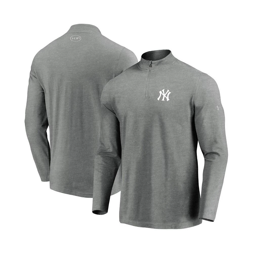 商品Under Armour|Men's Heathered Gray New York Yankees Passion Performance Tri-Blend Quarter-Zip Pullover Jacket,价格¥579,第1张图片