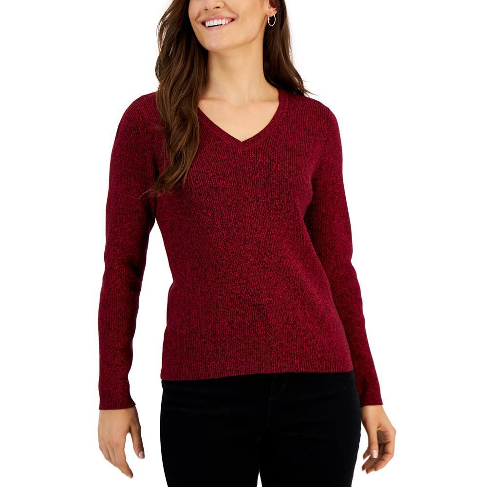 商品Karen Scott|Women's V-Neck Ribbed Sweater, Created for Macy's,价格¥95,第1张图片
