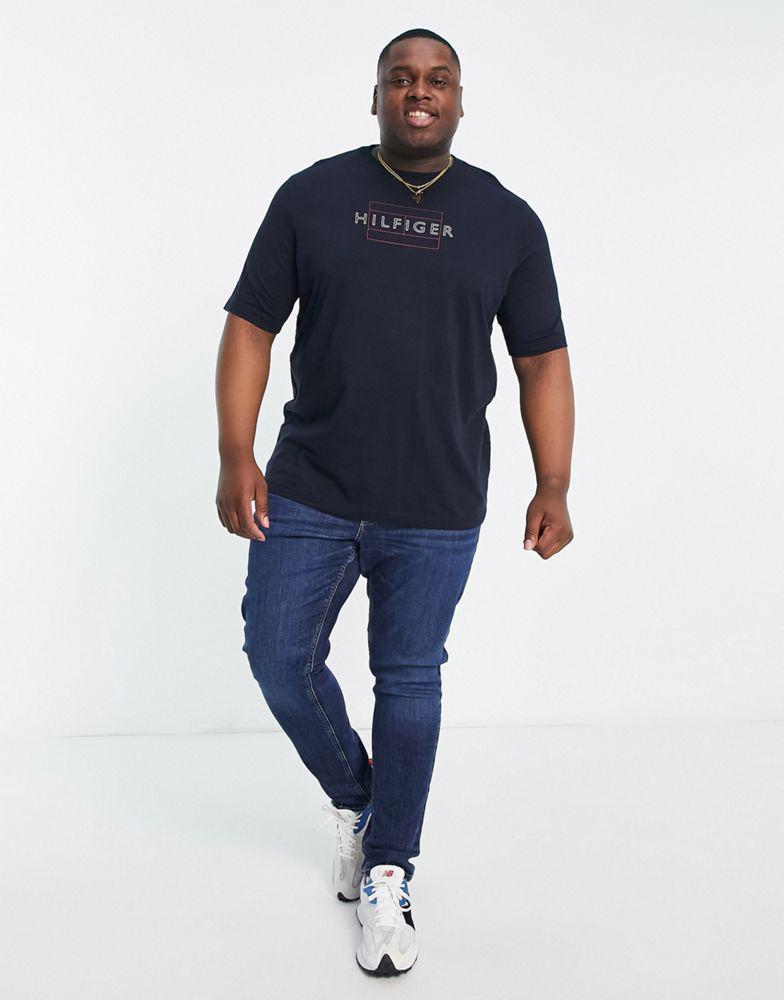 Tommy Hilfiger Big & Tall linear flag logo t-shirt in navy商品第4张图片规格展示