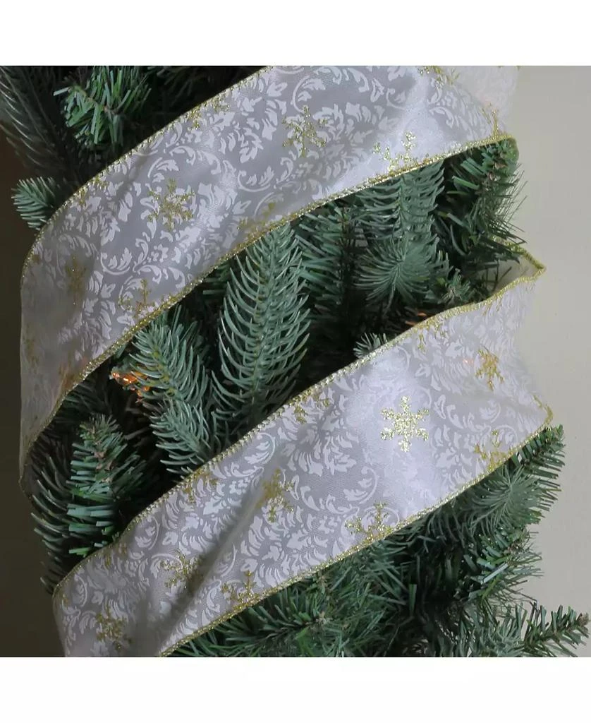 商品Northlight|Pack of 12 Sparkling Gold Snowflakes Printed White Wired Christmas Craft Ribbon Spools - 2.5" x 120 Yards Total,价格¥718,第2张图片详细描述