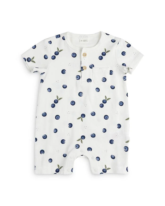 商品Petit Lem|FIRSTS by petit lam Boys' Cotton Blend Jersey Blueberry Print Henley Romper - Baby,价格¥171,第1张图片