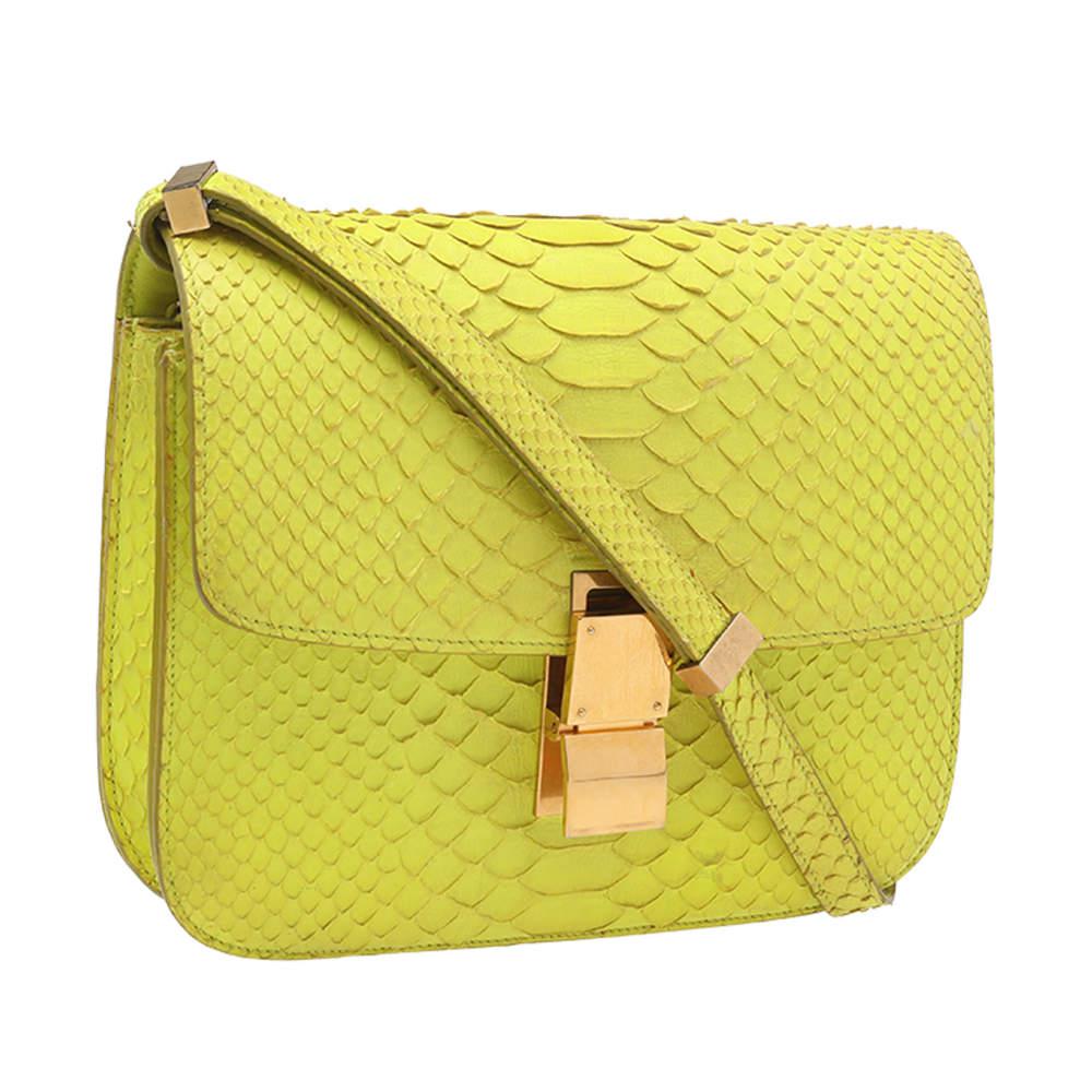 Celine Neon Yellow Python Leather Medium Box Shoulder Bag商品第3张图片规格展示