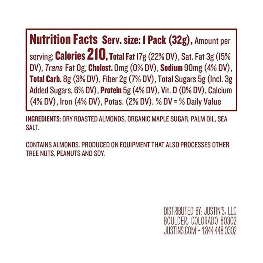 商品Justin's Nut Butter|Squeeze Pack - Almond Butter - Vanilla - Case of 10 - 1.15 oz.,价格¥189,第2张图片详细描述