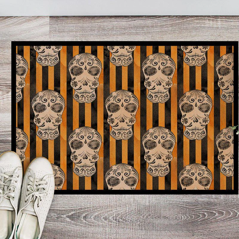 商品Caroline's Treasures|24 in x 36 in Watecolor Halloween Day of the Dead Head Door Mat Indoor/Outdoor,价格¥307,第2张图片详细描述