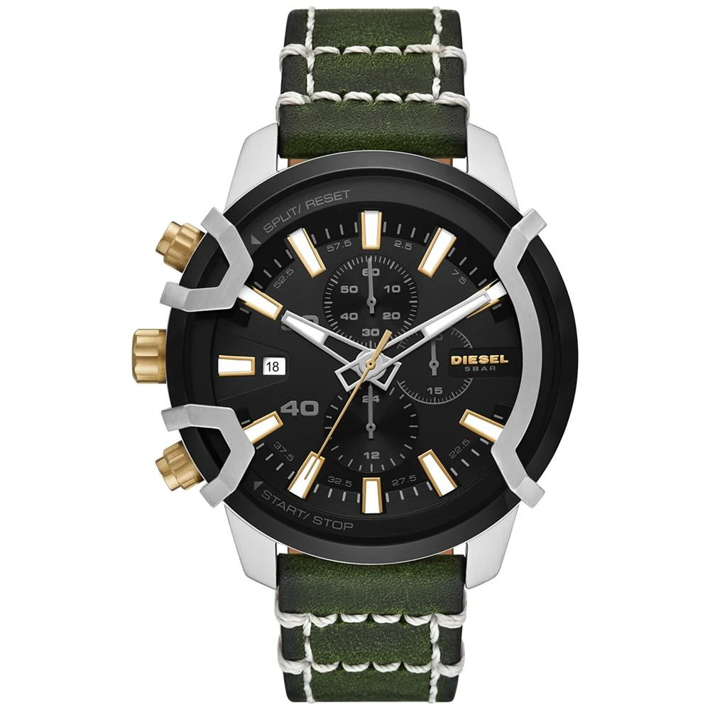 商品Diesel|Men's Chronograph Griffed Dark Green Leather Strap Watch 48mm,价格¥1390,第1张图片