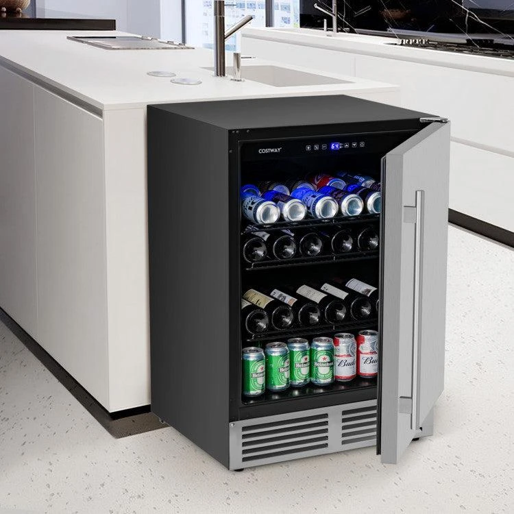 商品Hivvago|24 Inches Beverage Refrigerator with Removable Shelves and Adjustable Temperature-Silver,价格¥5446,第2张图片详细描述