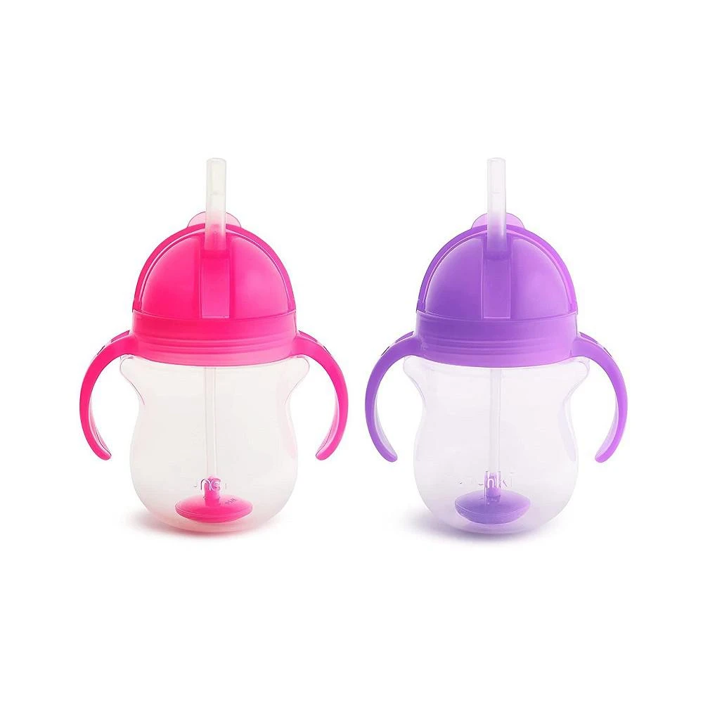 商品Munchkin|Click Lock Weighted Straw Cup, 7 oz, Pink/Purple, Pack of 2,价格¥168,第1张图片