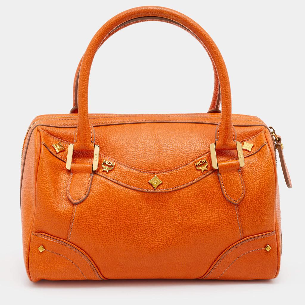 MCM Orange Grained Leather Boston Bag商品第1张图片规格展示