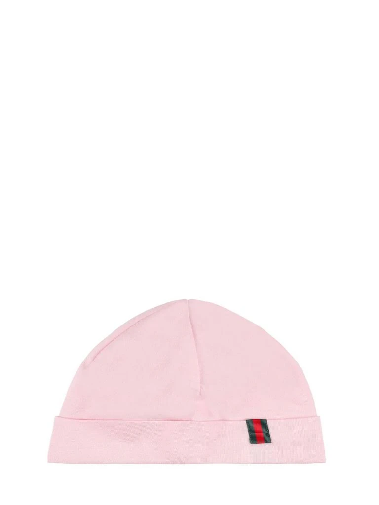 商品Gucci|Logo Print Cotton Romper, Hat & Bib,价格¥2609,第5张图片详细描述
