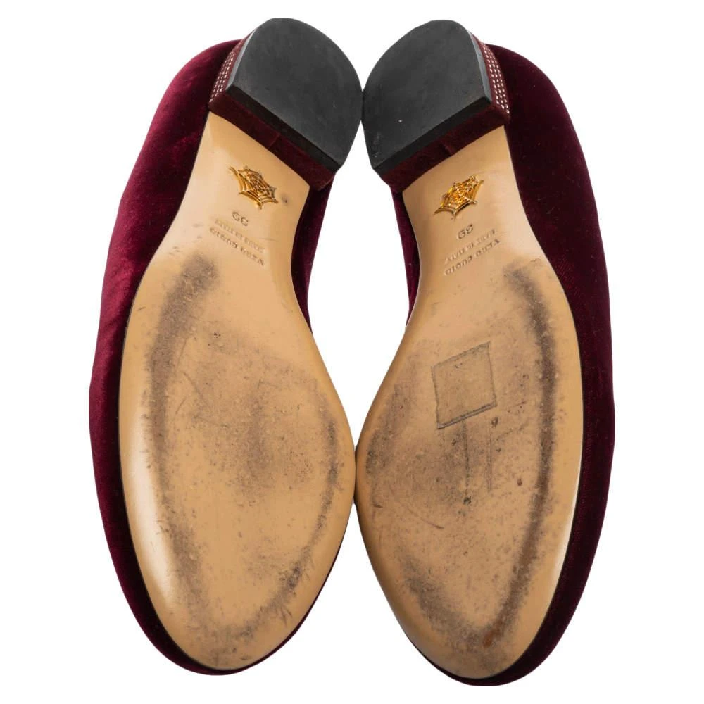 Charlotte Olympia Burgundy Velvet Spider Embellished Smoking Loafers Size 39 商品