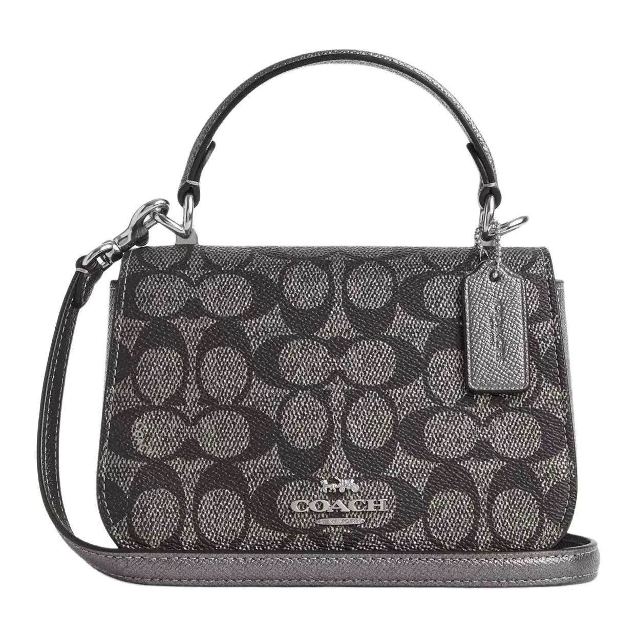 商品[国内直发] Coach|蔻驰 Raisa 18 银色金属徽标按扣开合 涂层帆布 单肩斜挎手提包 小号 女款 青铜色,价格¥1094,第1张图片