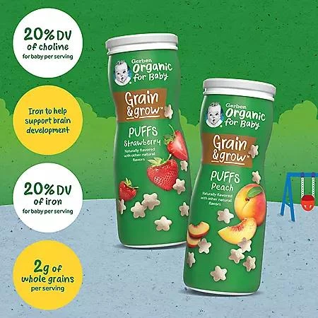 商品Gerber|Gerber Organic Grain & Grow Cereal Puffs Variety Pack, Peach and Strawberry, 1.48 oz., 6 pk.,价格¥130,第5张图片详细描述