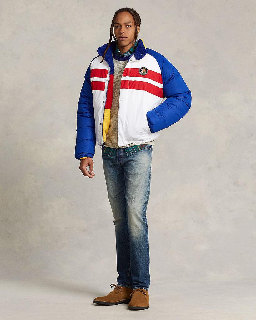 Reversible Color Blocked Stripe Down Bomber Jacket商品第2张图片规格展示