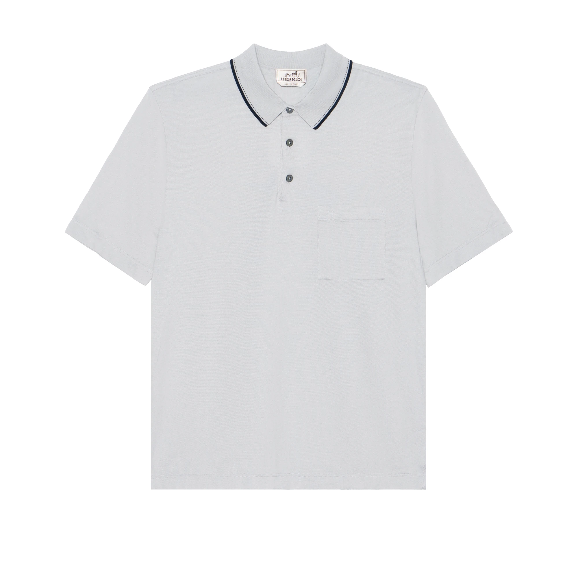 商品[国内直发] Hermes|爱马仕 SS24 纯色Logo刺绣贴袋休闲短袖Polo衫 男款 雾气白,价格¥4186,第1张图片
