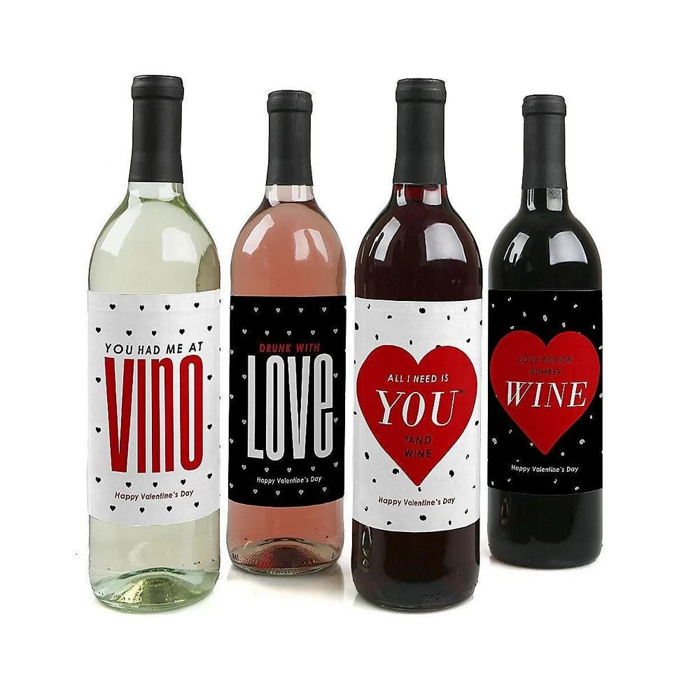 商品Big Dot of Happiness|Valentine's Day Gift for Women and Men - Wine Bottle Label Stickers - 4 Ct,价格¥82,第1张图片