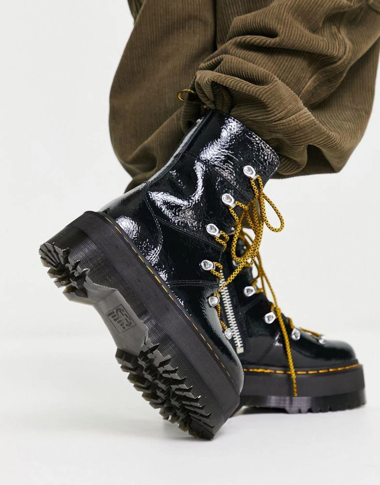 商品Dr. Martens|Dr Martens Ghilana Max quad boots in distressed black patent,价格¥2063,第2张图片详细描述