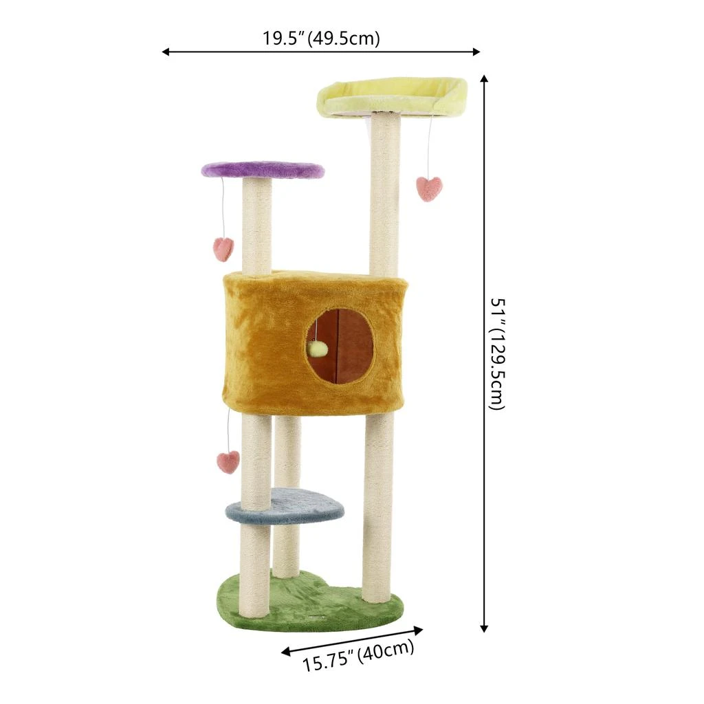 商品THE LICKER STORE|Aisling 51" 4-Tier Modern Sisal Heart Cat Tree with Scratching Posts, Napping Perch, and Dangling Toys, Multi,价格¥1012,第5张图片详细描述
