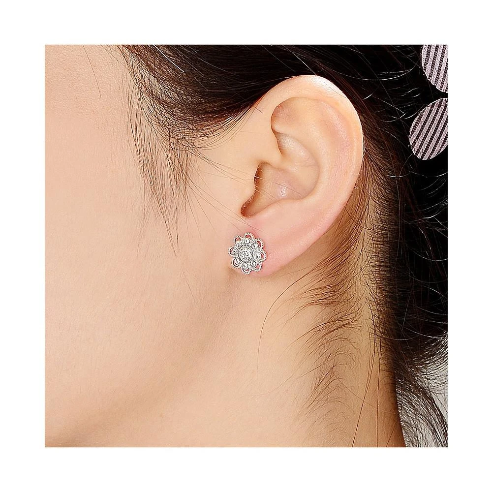 商品Genevive|Sterling Silver Cubic Zirconia White Gold Plated  Round Lace Design Earrings,价格¥536,第3张图片详细描述