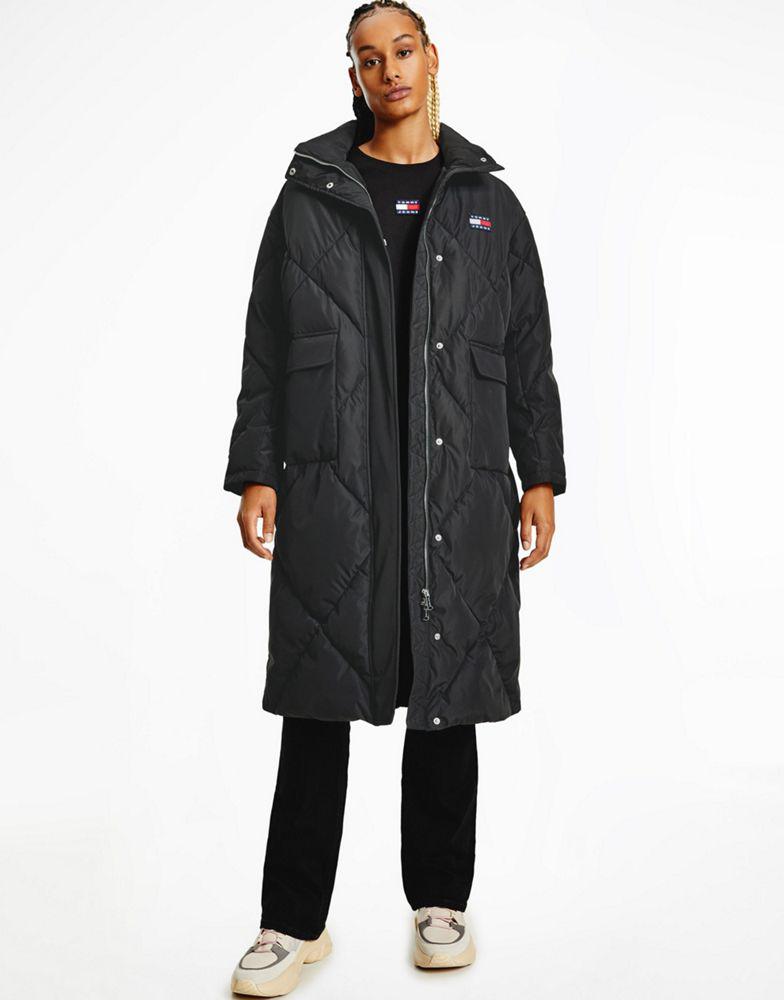 Tommy Jeans longline padded coat in black商品第1张图片规格展示