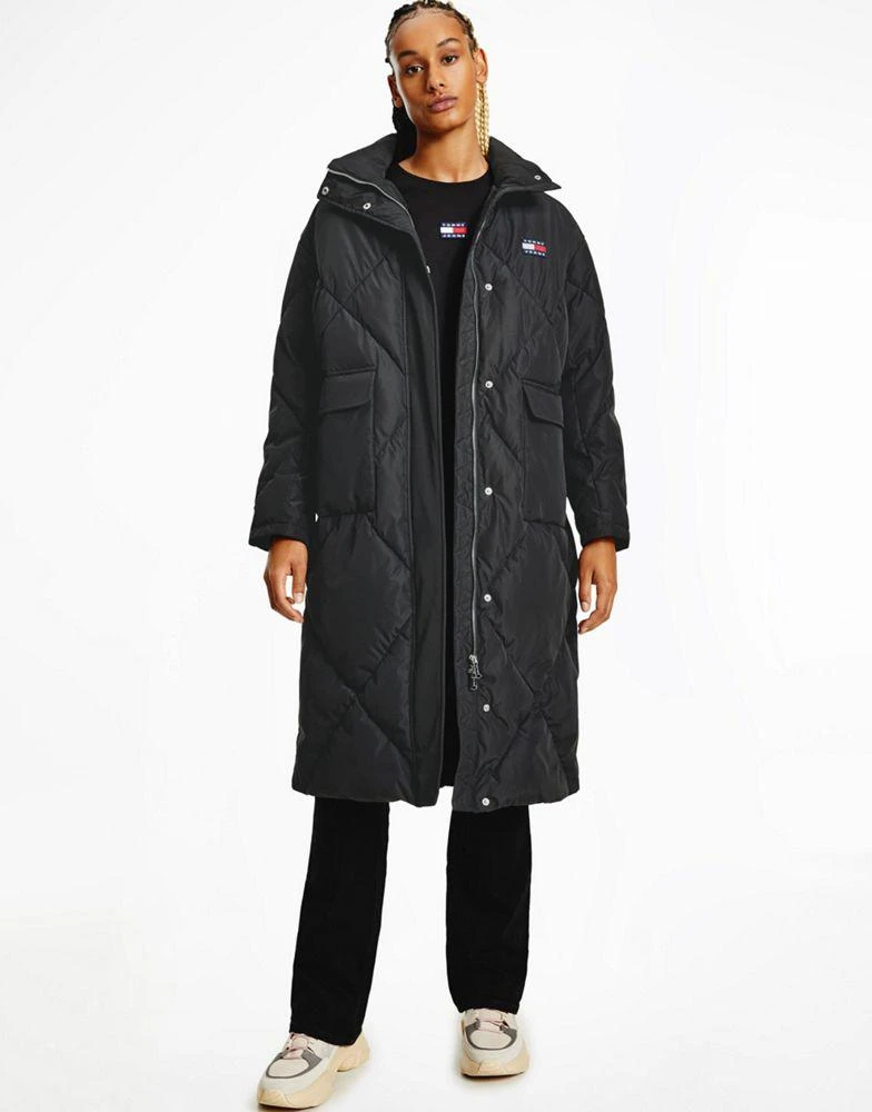 商品Tommy Hilfiger|Tommy Jeans longline padded coat in black,价格¥1303,第1张图片