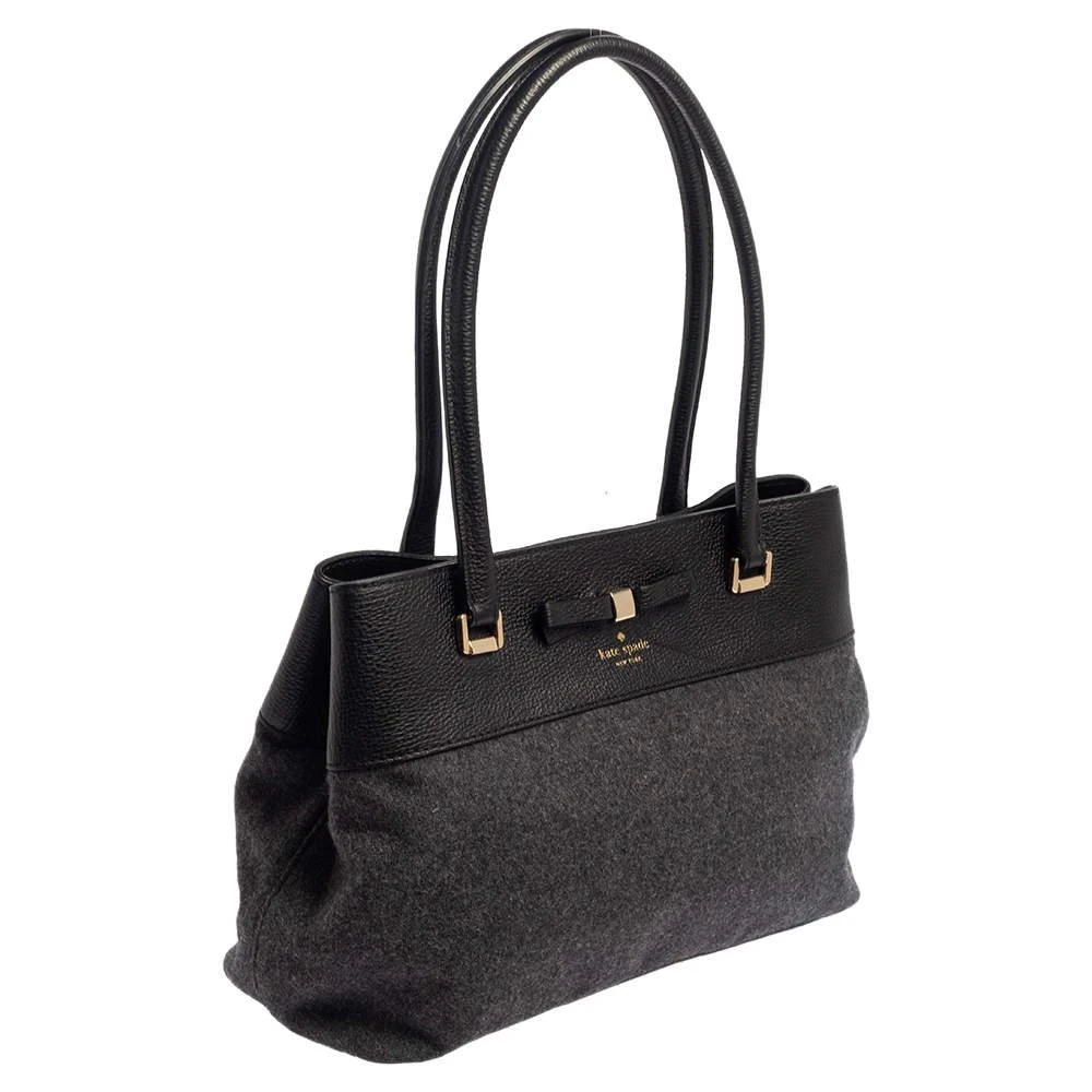 商品[二手商品] Kate Spade|Kate Spade Grey/Black Wool and Leather Henderson Street Tote,价格¥1204,第3张图片详细描述