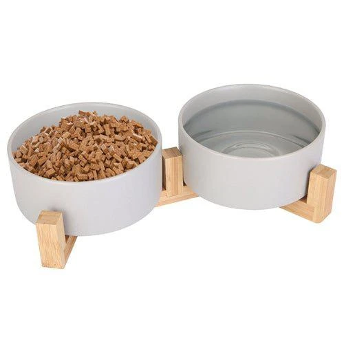 商品Fresh Fab Finds|Double 28.7Oz Ceramic Pet Bowls Dog Cat Bowls With Wooden Stand Raised Pet Feeder For Small Dogs Cats,价格¥367,第1张图片