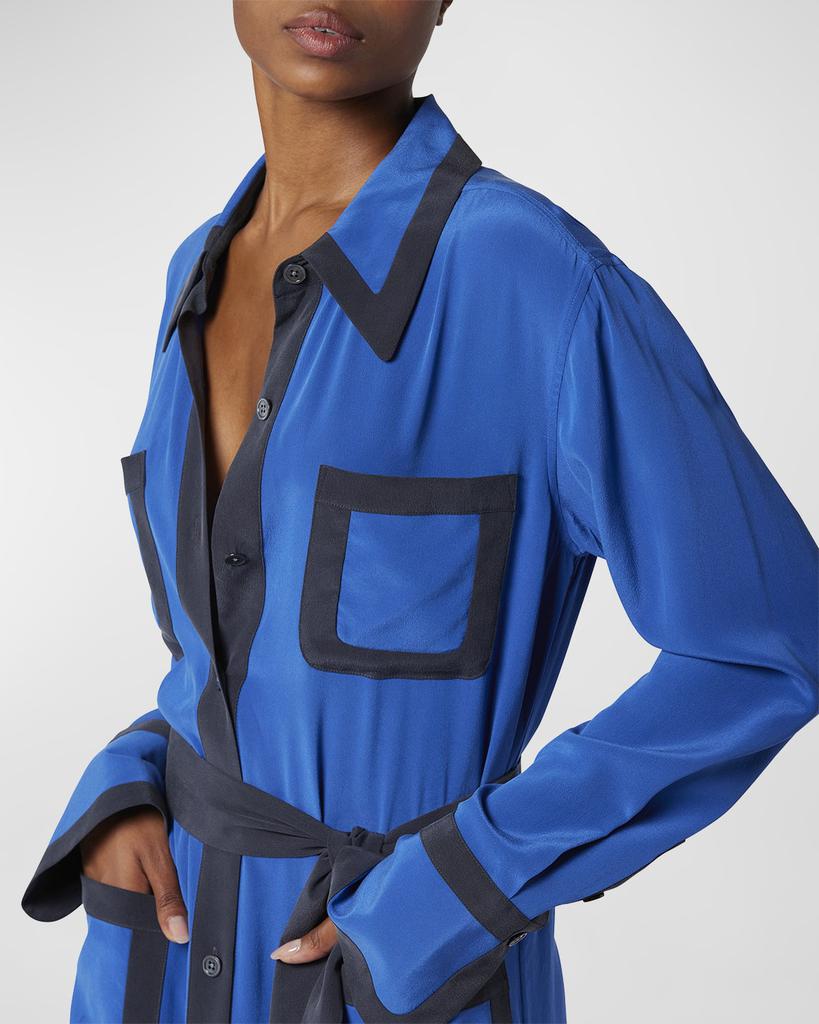 Elana Two-Tone Silk Midi Shirtdress商品第4张图片规格展示