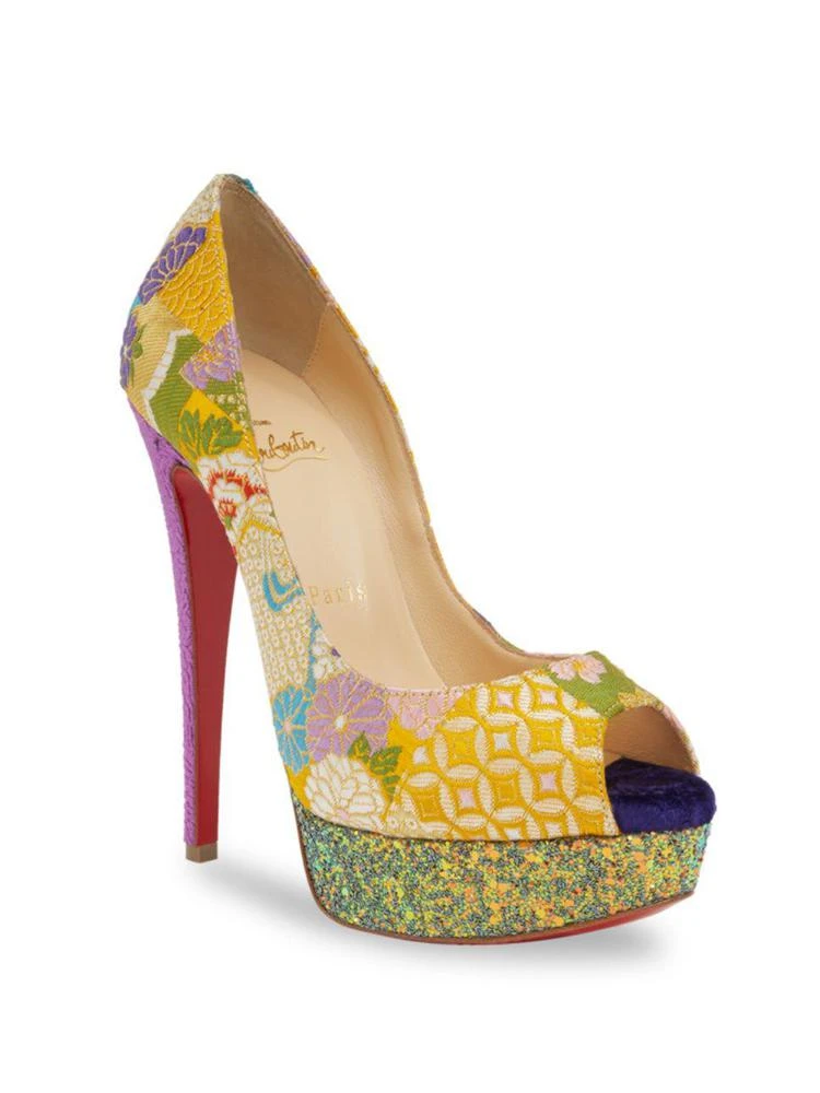 商品Christian Louboutin|Classique Lady Peep 150 Floral & Glitter Platform Peep Toe Pumps,价格¥7312,第1张图片