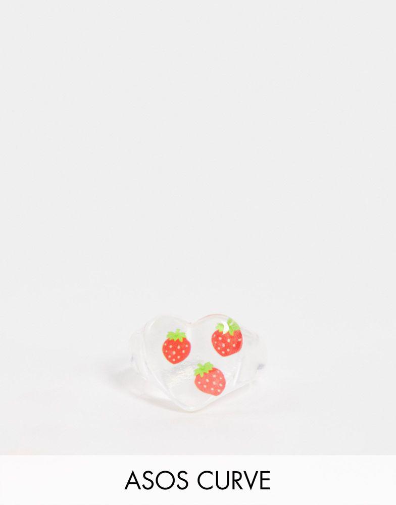 ASOS DESIGN Curve ring in heart shape with trapped strawberries in clear plastic商品第1张图片规格展示