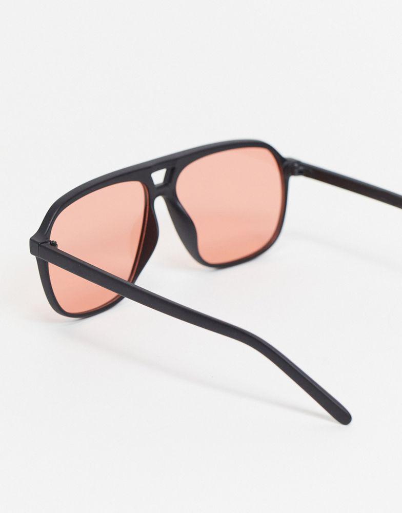 ASOS DESIGN 70s aviator sunglasses in black with red lens商品第2张图片规格展示