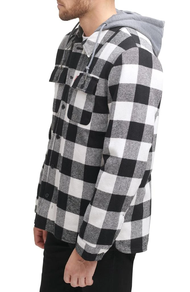 Plaid Faux Shearling Lined Jersey Hood Shirt Jacket 商品