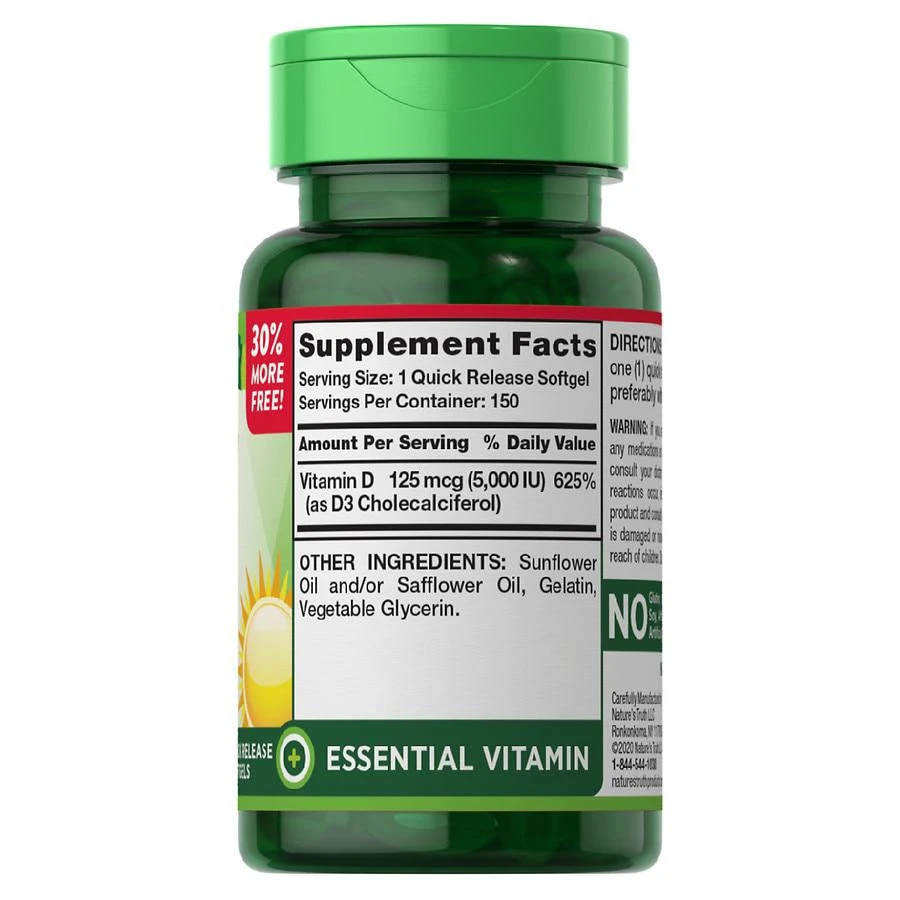 商品Nature's Truth|High Potency Vitamin D3 125 mcg (5,000 IU),价格¥45,第3张图片详细描述