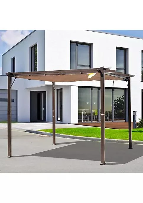 商品belk|10 X 10 Outdoor Pergola Aluminum Gazebo W  Retractable Canopy For Patio Backyard Party Brown,价格¥2973,第3张图片详细描述