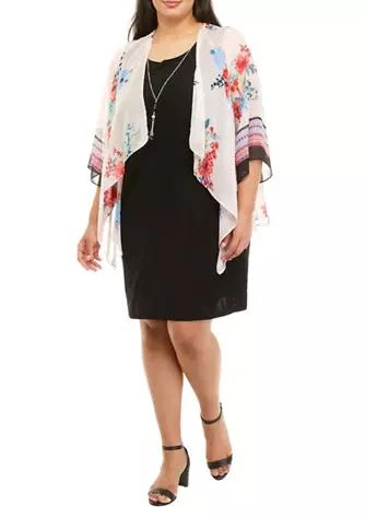 商品Sandra Darren|Darren Plus Size Floral Jacket And Solid Sheath Dress,价格¥227,第1张图片