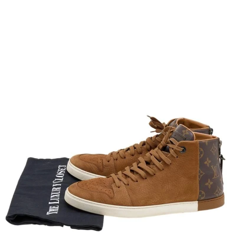 Louis Vuitton Brown Leather And Monogram Canvas High Top Sneakers Size 41.5 商品